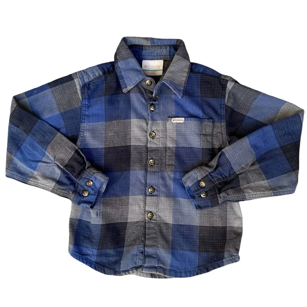 Columbia XXS 4/5 Boys' Cornell Woods Flannel Blue Long Sleeve Shirt